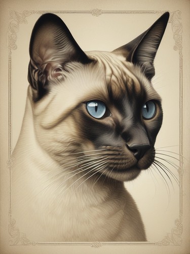 Siamese cat vintage - cat, botanical