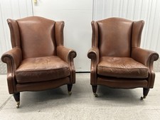 Laura Ashley Southwold Tan Leather Armchairs Pair