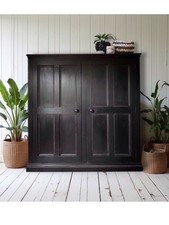 Antique Black Painted Solid Pine  MDF Ply Linen Larder Kitchen Hall Toy Cupboard