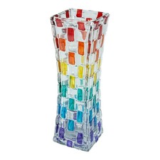 Murano Glass Vase Multi Coloured Rainbow Hand Painted 18cm