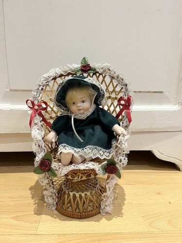 Porcelain doll wicker chair - doll, in