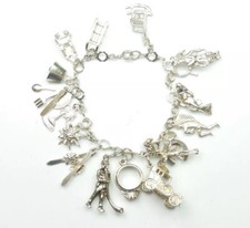 Vintage Charm Bracelet Sterling Silver Mixed Charms Circa 1970's 37.2grams 