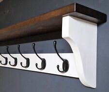 Coat Rack+Shelf Floating Rustic Wall Mounted Black Double Hooks
