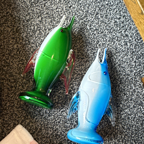 Glass fish figurines - figurines, pair