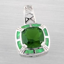 8x8 Simulated Emerald Green Fire Opal Silver Filled Jewelry Necklace Pendant