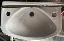 Small Cloakroom Bathroom Wash Sink Basin White, Round Separate Hot And Cold Taps
