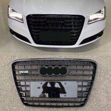 W12 Style Black Ring Strip Front Bumper Grille Fit For Audi A8 S8 D4 2011-2013