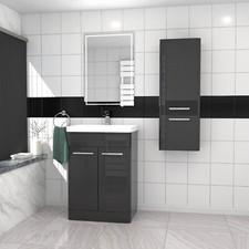 Nes Home 600mm Freestanding Dark Grey Basin Vanity & 350mm Wall Hung Cabinet