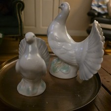 Rare Pair Vtg M. Rubert Spain Porcelain Dove Figurine Pair White Bird Fowl 