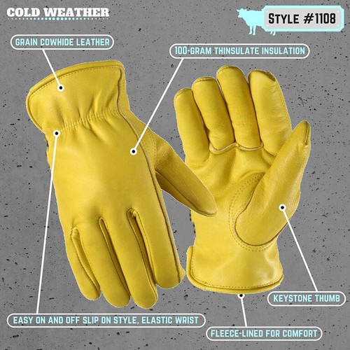 Yellow leather cow hide gloves - yellow,