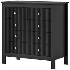 HOMCOM Fluted Bedroom Elegant Chest of Five Drawers w/ 5 Gold Tone Handles Black