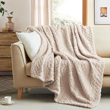 Sherpa Throw Blanket,Cable Pattern Decorative Soft Cozy Blanket for Couch Sofa,L