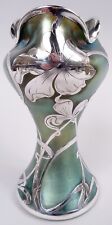 Loetz Vase Antique Art Nouveau Iridescent Austrian Glass American Silver Overlay