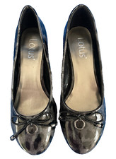 Lotus Black Leopard Print Patent Low Block Heel Shoes Size UK3 - New in Box