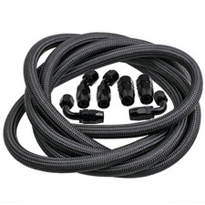 10AN AN10 12FT Nylon Braided Fuel hose Line + Black Swivel Fitting Hose End Kits