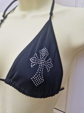 Womans Triangle Bikini Top Black  Size 8 Summer Beachwear Cross Diamante 