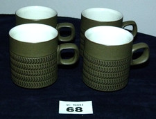 DENBY x4  Chevron Khaki Teacup 2.7/8" x 3.1/4" approx Gill Pemberton 60s - 80s