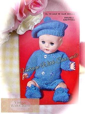 Vintage Toy Knitting Pattern For Boy Doll, Romper, Coat, Bonnet & Bootees