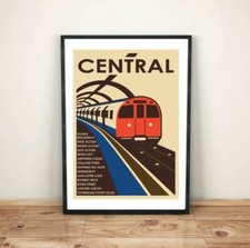 Central Line (Ealing) London Underground Tube vintage train art print poster