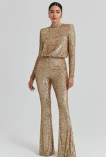 NADINE MERABI Heidi Sequin Jumpsuit Size XL UK 16 Gold BNWT RRP £325 No Belt New