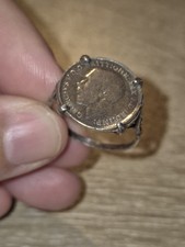 1916 King George 3 Three Pence Great Britain Coin Silver Ring