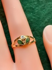 Hand Made ~ 9ct Yellow Gold Emerald And Diamond Ring Size M ~ 1.1g