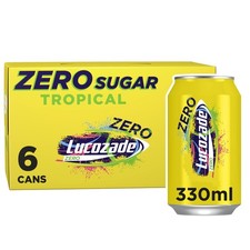 Lucozade Energy Zero Sugar Drink Tropical 330ml can (Pack of 6)