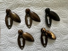 5 Antique Genuine Victorian Cast Brass Hinged Escutcheons