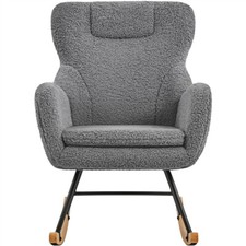Boucle Fabric Rocking Chair, Modern Accent Chair with Wood Legs Living Room