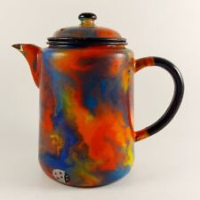 Granite Ware Tea Pot / Coffee Pot, End Of Day Enamel Ware, Bright Colours, Swirl