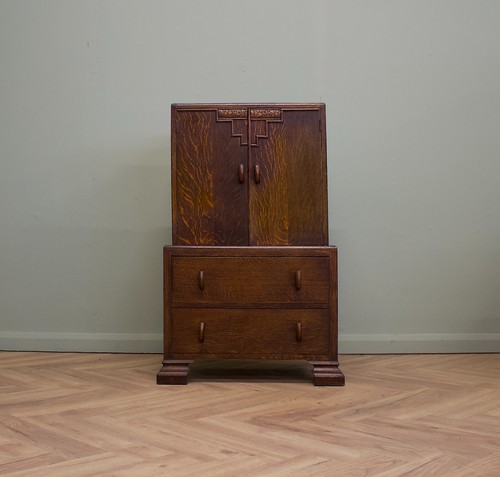 Vintage art deco oak - vintage, tallboy