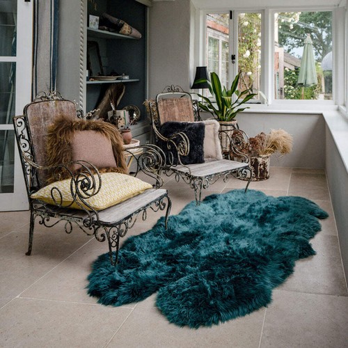 Teal sheepskin rug - sheepskin,