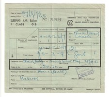 Wagons-Lits sleeper train ticket from 1953 - Paris to Genoa (Genova)