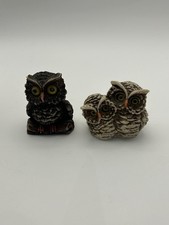 Vintage Owl Chicks Mini Figurines x2 hand painted made in Italy