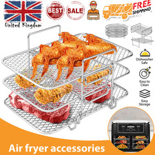 Air Fryer Rack Stainless Steel Double Basket Liner Grill Accessories Baking Tray