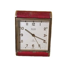 Swiza Mignon 7 Jewels 8 Travel Alarm Clock Leather Brass Used Working Vintage