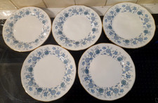 FIVE VINTAGE COLCLOUGH BONE CHINA "BRAGANZA" BLUE FLOWER 16CM TEA / SIDE  PLATES