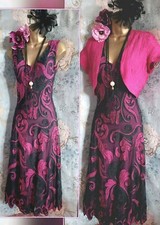 Phase eight pink black lace Tapework Occasion Evening Outfit  dress Bolero 8 10
