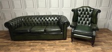 Chesterfield suite three seater sofa and a Queen Ann chair in antique green  