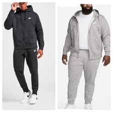Nike Mens Sportswear French Terry Tracksuit Hoodie and Bottoms Set Black & Grey