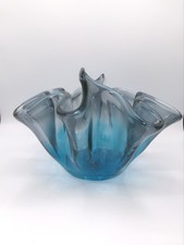 Murano Blue Art Glass Bowl Hand Blown Made in Italy Vintage Centerpiece