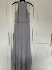 Oasis Grey Pleated Long Halterneck Maxi Dress size 12 Retails £85 New Immaculate