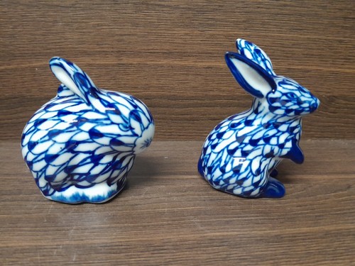 Two blue and - and, pottery