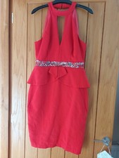 Lipsy VIP Embellished Waist Keyhole Cut Out Peplum Shift Dress UK10 RRP £95