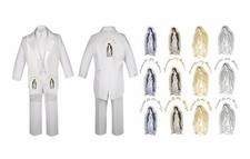 Boys Christening Baptism White Tail Suit Virgin Mary Maria Stole &Jacket Back 