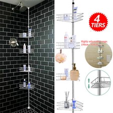 4 Tier  Non Rust Telescopic Bathroom Corner Shelf Rack Shower Caddy Organizer UK