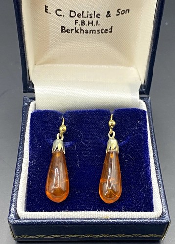 Vintage 9ct gold amber drop - vintage,