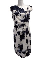 Michaela Louisa Floral Dress Women's UK 14 White Navy Knee Length Sleeveless