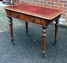 Victorian antique solid figured oak comact library writing table desk 1 drawer