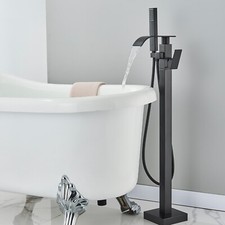 Black Freestanding Bath Taps Waterfall Tub Filler Floor Mount Bathroom Mixer Tap